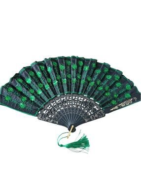 Unbranded Chinese Hand Fan Sequins Fabric Plastic
